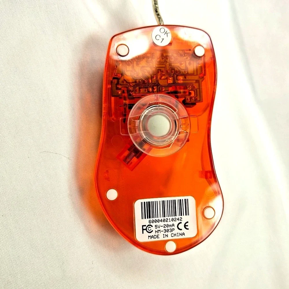 Vintage Orange Transparent Mouse New in Box NOS Y2K HM-303P 700 DPI Scroll PS/2